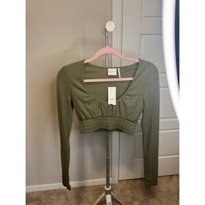 OUT FROM UNDER URBAN OUTFITTERS Size Small Long Sleeve Crop Top Green Olive NWT